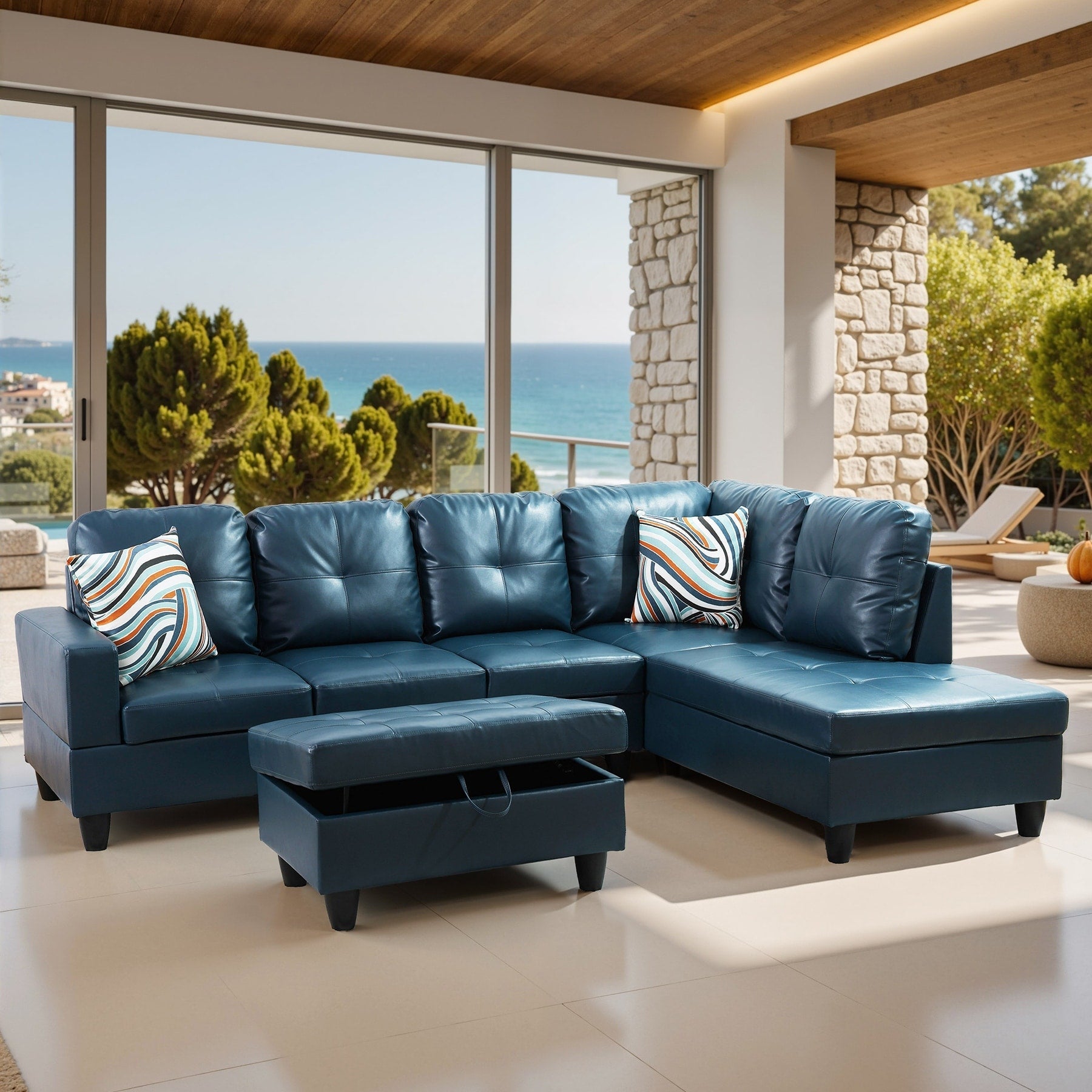 Semi PU Synthetic Leather 3-Piece Couch Living Room Sofa Set