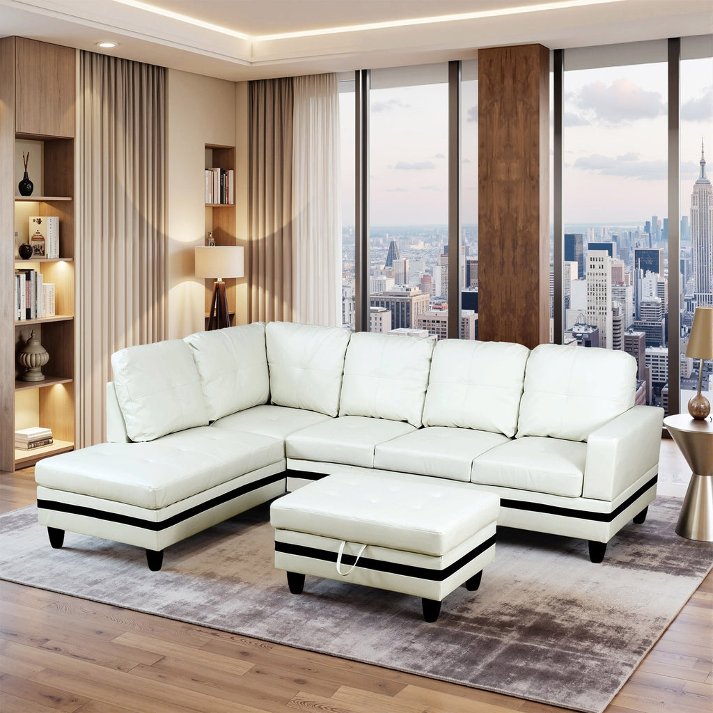 Semi PU Synthetic Leather 3-Piece Couch Living Room Sofa Set