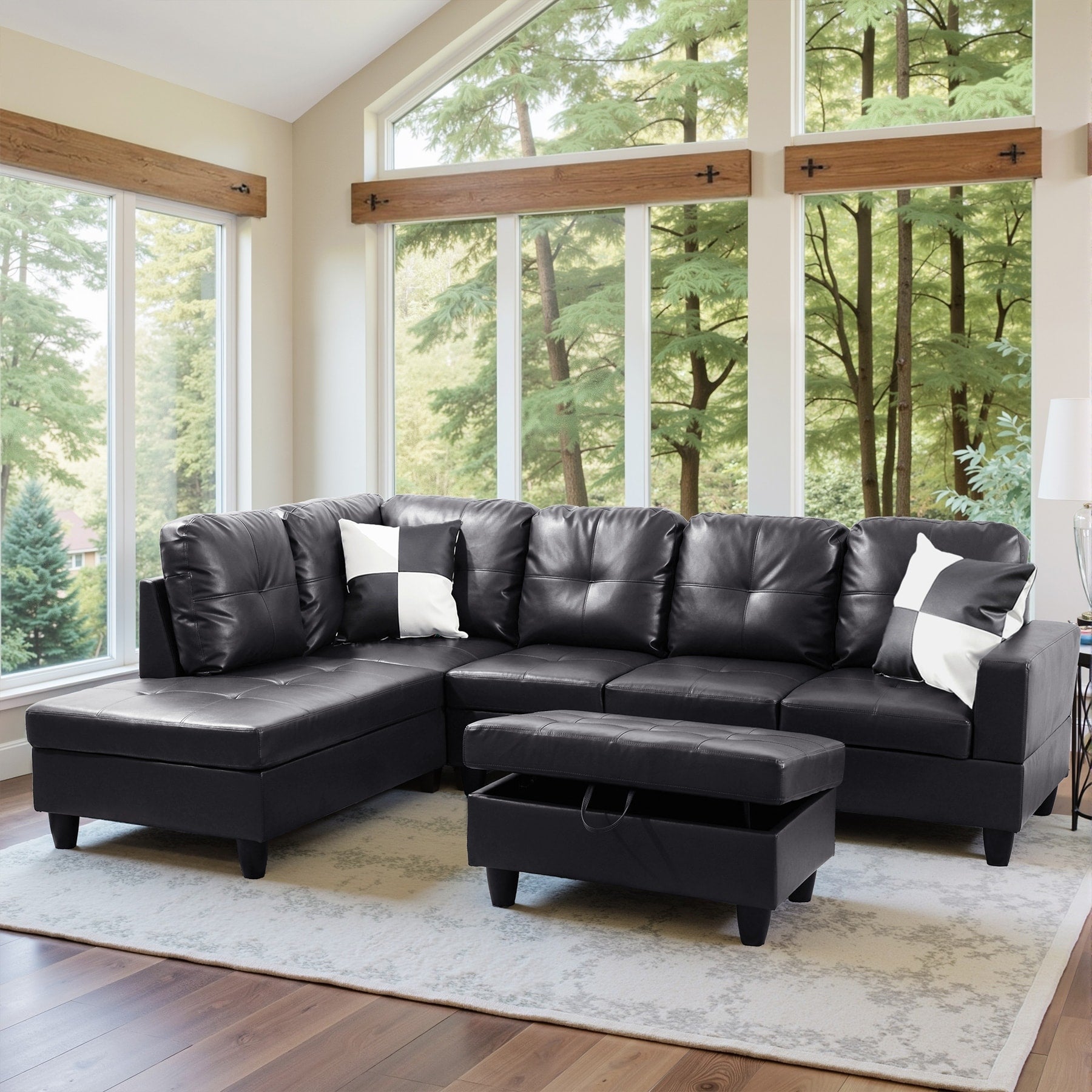 Semi PU Synthetic Leather 3-Piece Couch Living Room Sofa Set