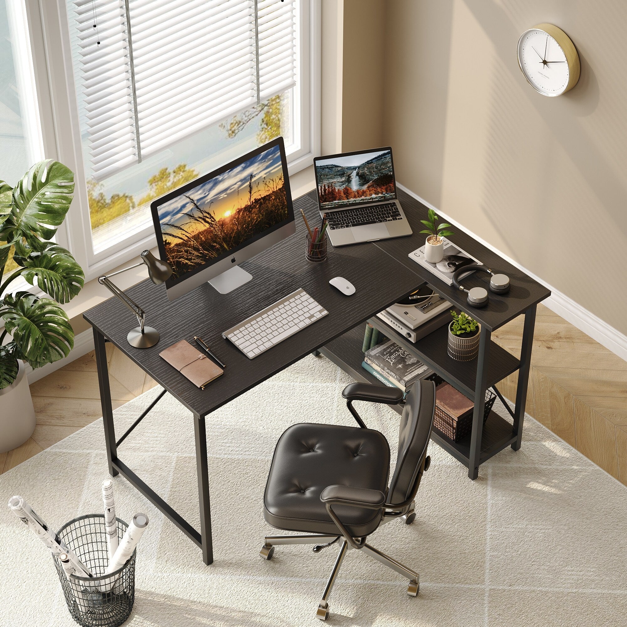 Small L Shaped Desk with Storage Shelves Corner Computer Desk