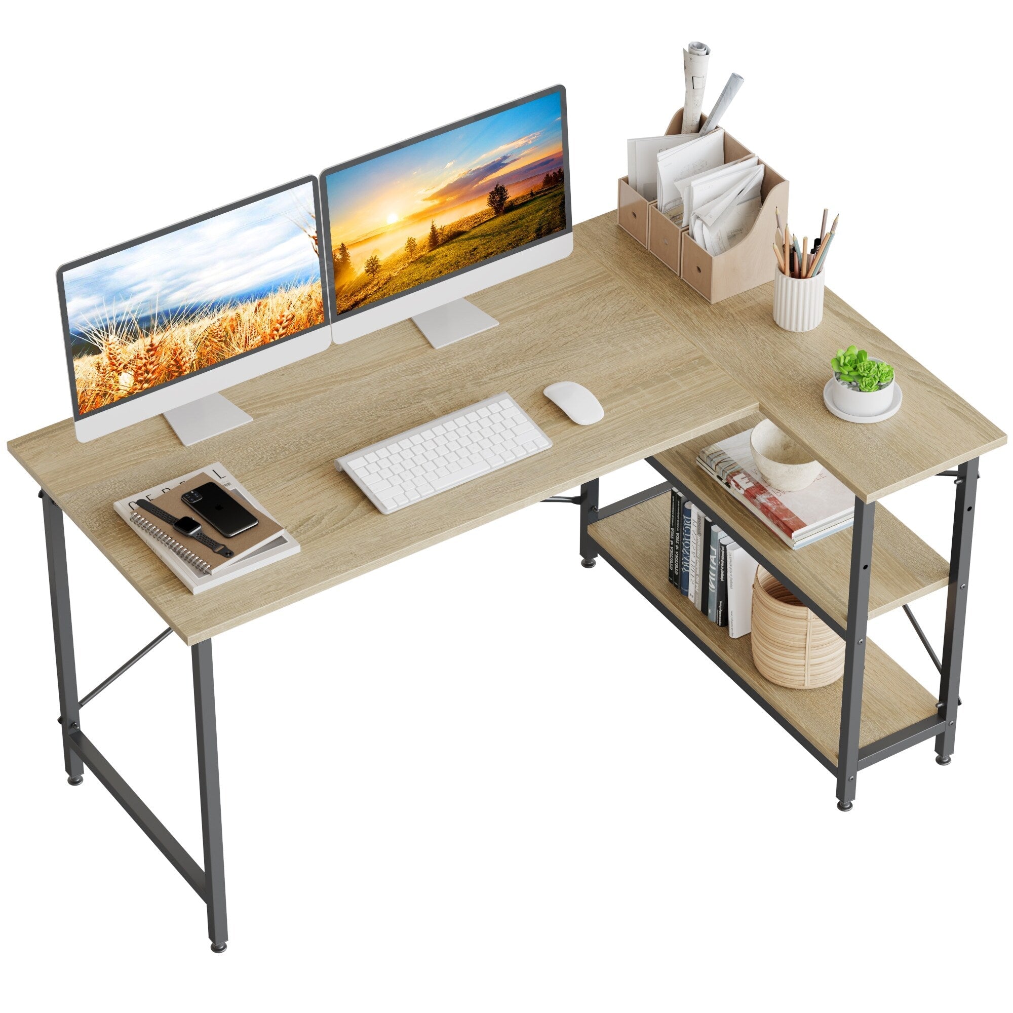 Small L Shaped Desk with Storage Shelves Corner Computer Desk