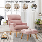 Soft Fabric Casual Living Room Armchair With Adjustable Backrest And Legs Stool