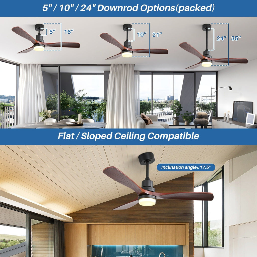 Sofucor 52 Indoor Wood Ceiling Fan Light with Remote, Integrated Light Optional
