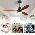 Sofucor 52 Indoor Wood Ceiling Fan Light with Remote, Integrated Light Optional