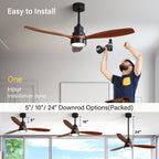 Sofucor 52 Indoor Wood Ceiling Fan Light with Remote, Integrated Light Optional
