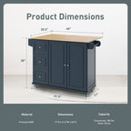 Sophia & William Kitchen Island Cart with Drop-Leaf and Rubber Wood Top, Rolling Kitchen Trolley Cart with Large Storage Cabinet