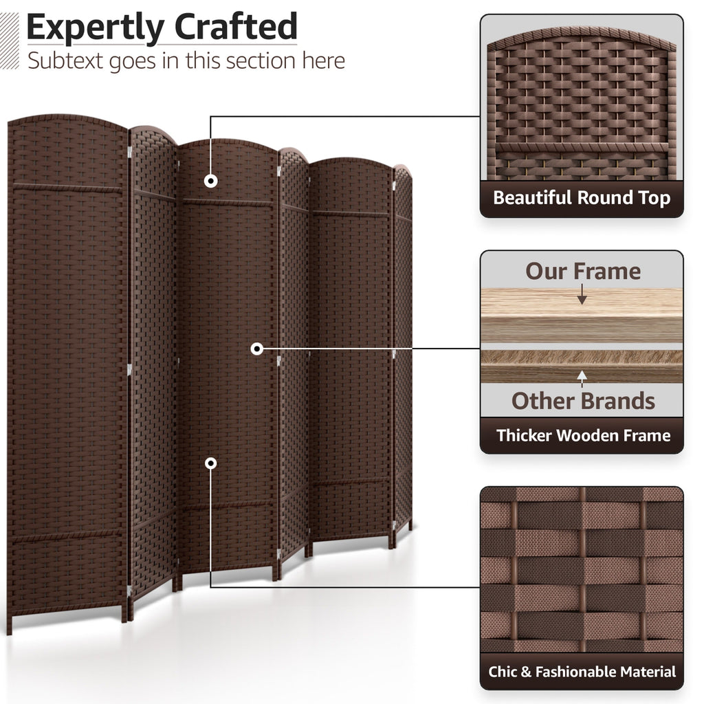 Sorbus 6 Panel Room Divider Tall Privacy Partition Screen Extra Wide Double Hinged Mesh Hand-Woven Folding Wall Divider - 6ft