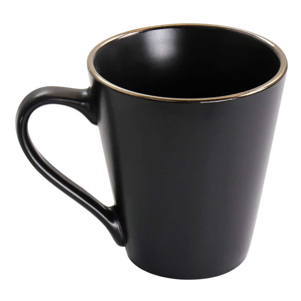 Stoneware Dinnerware 16 Piece Set in Black with Gold Rim