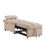 Taupe 68.5 Velvet Single Folding Sofa Bed with Adjustable Backrest and Pillows for Living Room