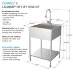Transolid EWS-2422S 24-in W x 22-in D x 35-in H Stainless Steel Laundry Sink and Wash Stand - 24-in x 22-in