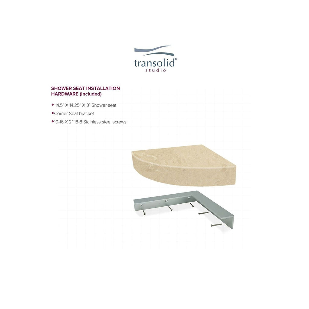 Transolid Studio 14-In X 14-In Solid Surface Wall-Mount Corner Shower Seat - 14.5 x 14.25 x 3