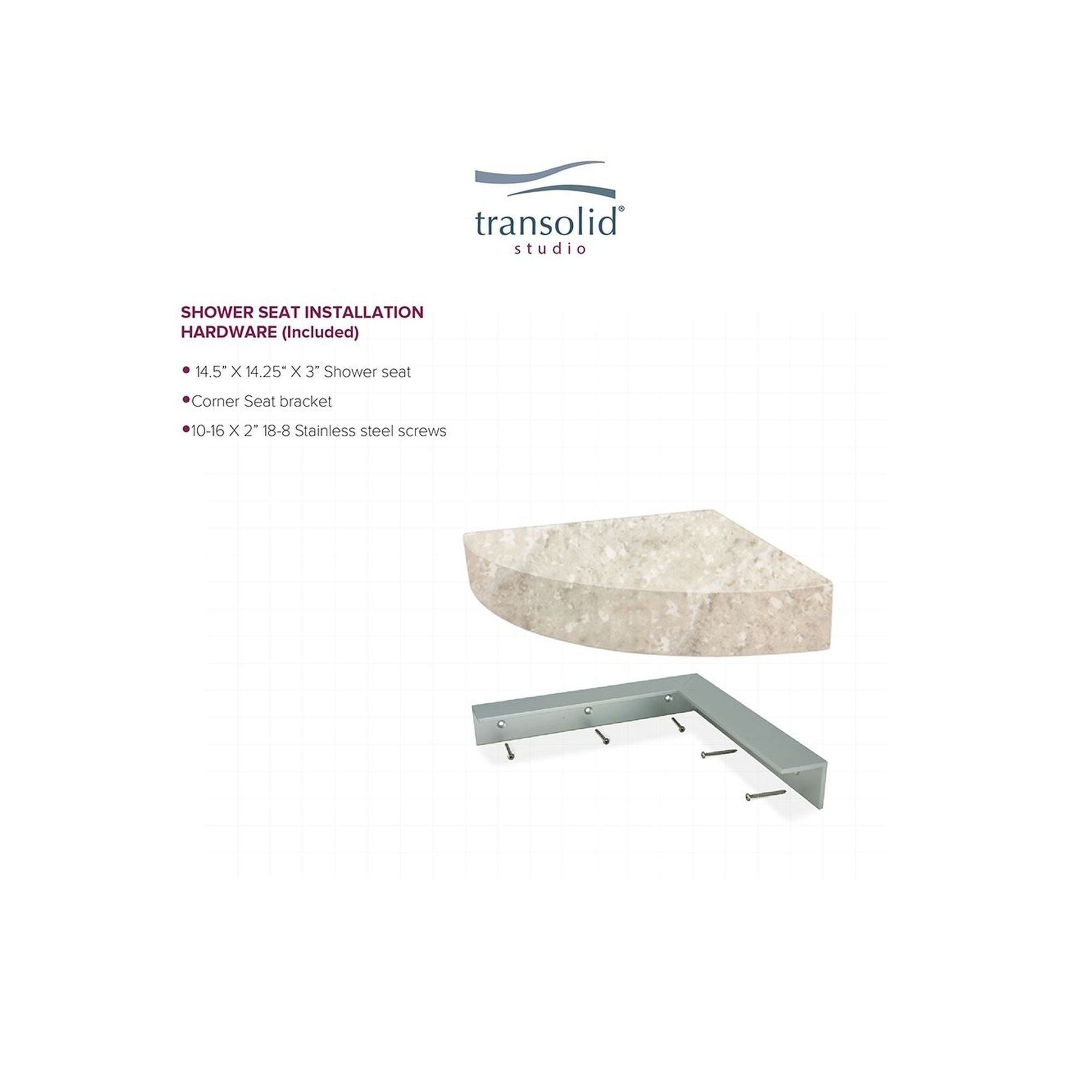 Transolid Studio 14-In X 14-In Solid Surface Wall-Mount Corner Shower Seat - 14.5 x 14.25 x 3
