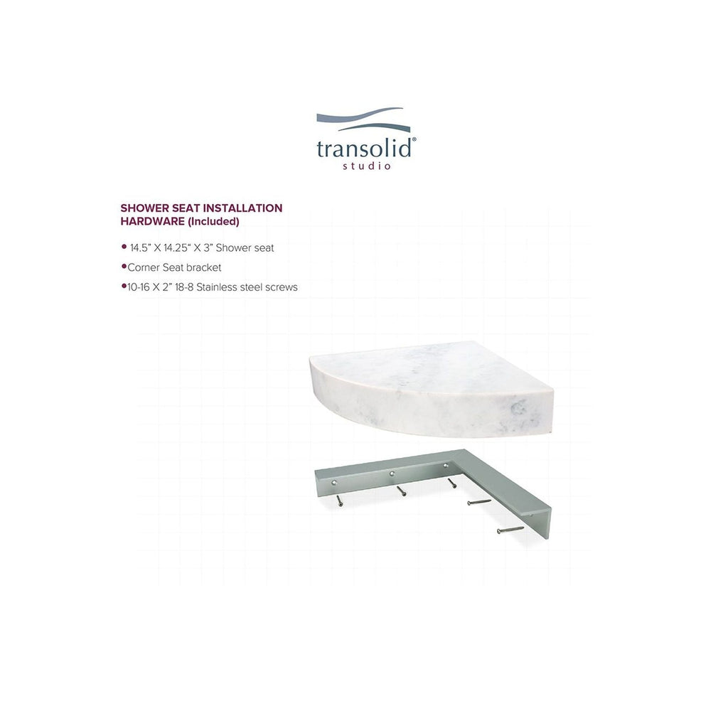 Transolid Studio 14-In X 14-In Solid Surface Wall-Mount Corner Shower Seat - 14.5 x 14.25 x 3