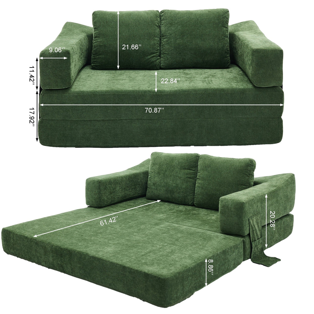 70.87 Upholstered Convertible Sleeper Sofa, Convertible Chair Floor Couch Comfy Sofa for Living Room, Bedroom, Chenille Fabric
