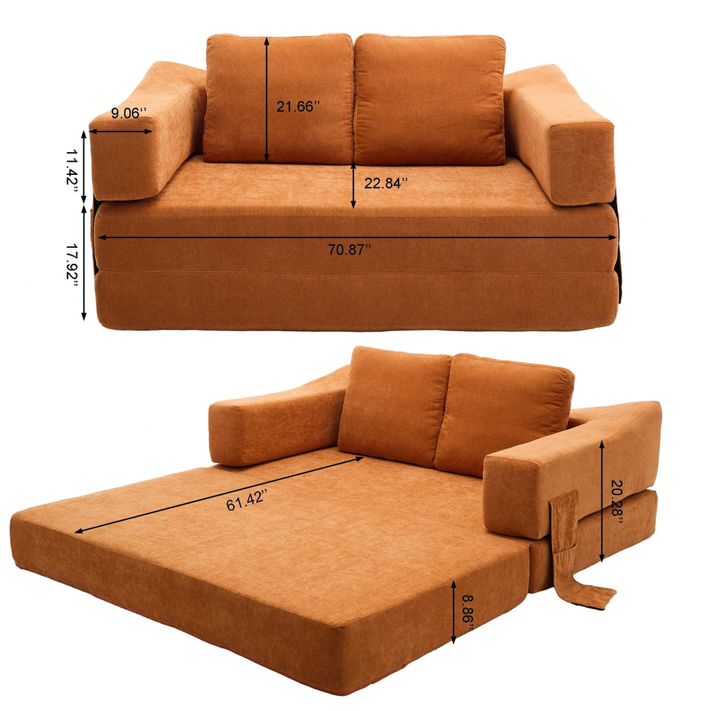 70.87 Upholstered Convertible Sleeper Sofa, Convertible Chair Floor Couch Comfy Sofa for Living Room, Bedroom, Chenille Fabric