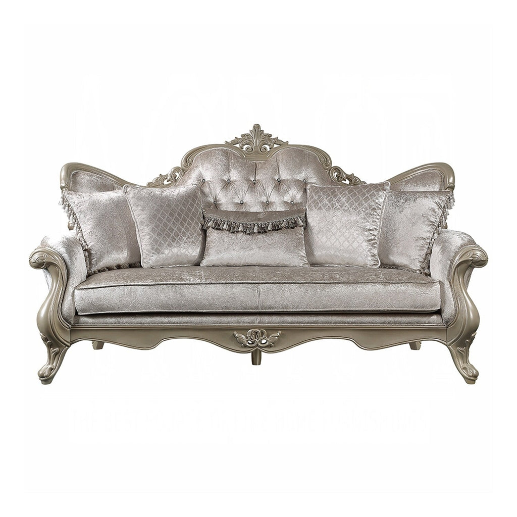 Upholstered Sofa with Button Tufted Back in Beige and Champagne