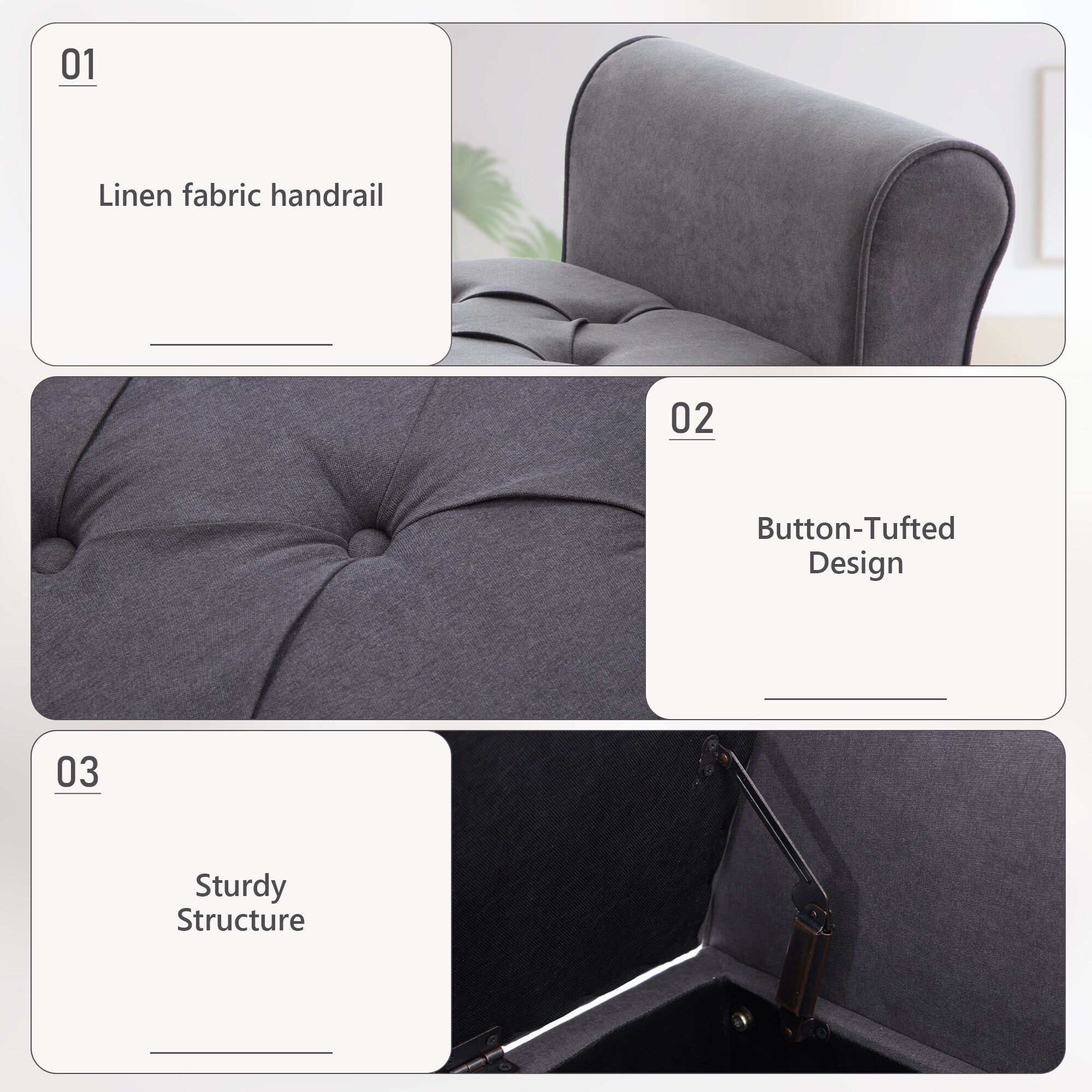 Upholstered Storage Bench Arm Bench Entryway Bench with Tufted Flip Top 50.4 Inches