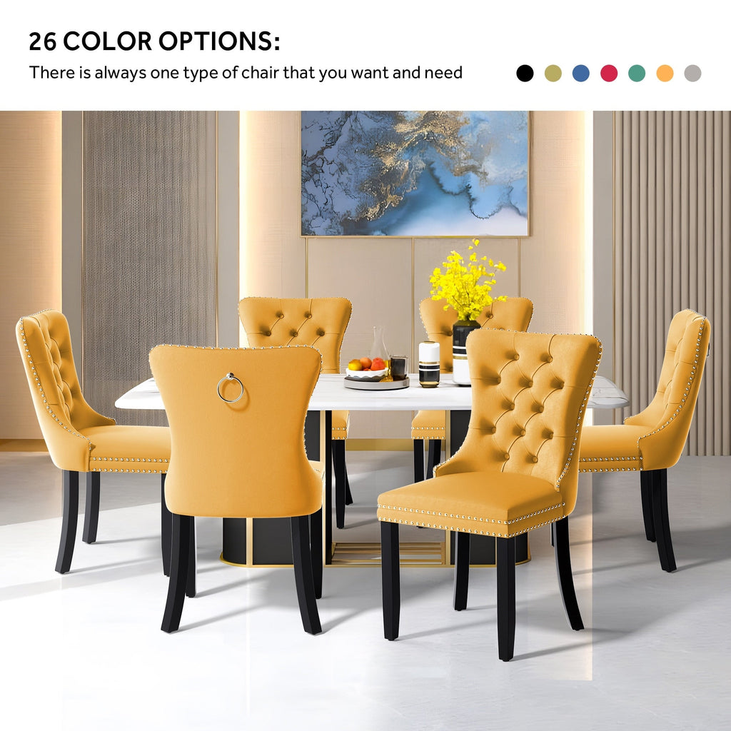 Upholstered Tufted Velvet Dining Chair with Solid Wood Legs Set of 6