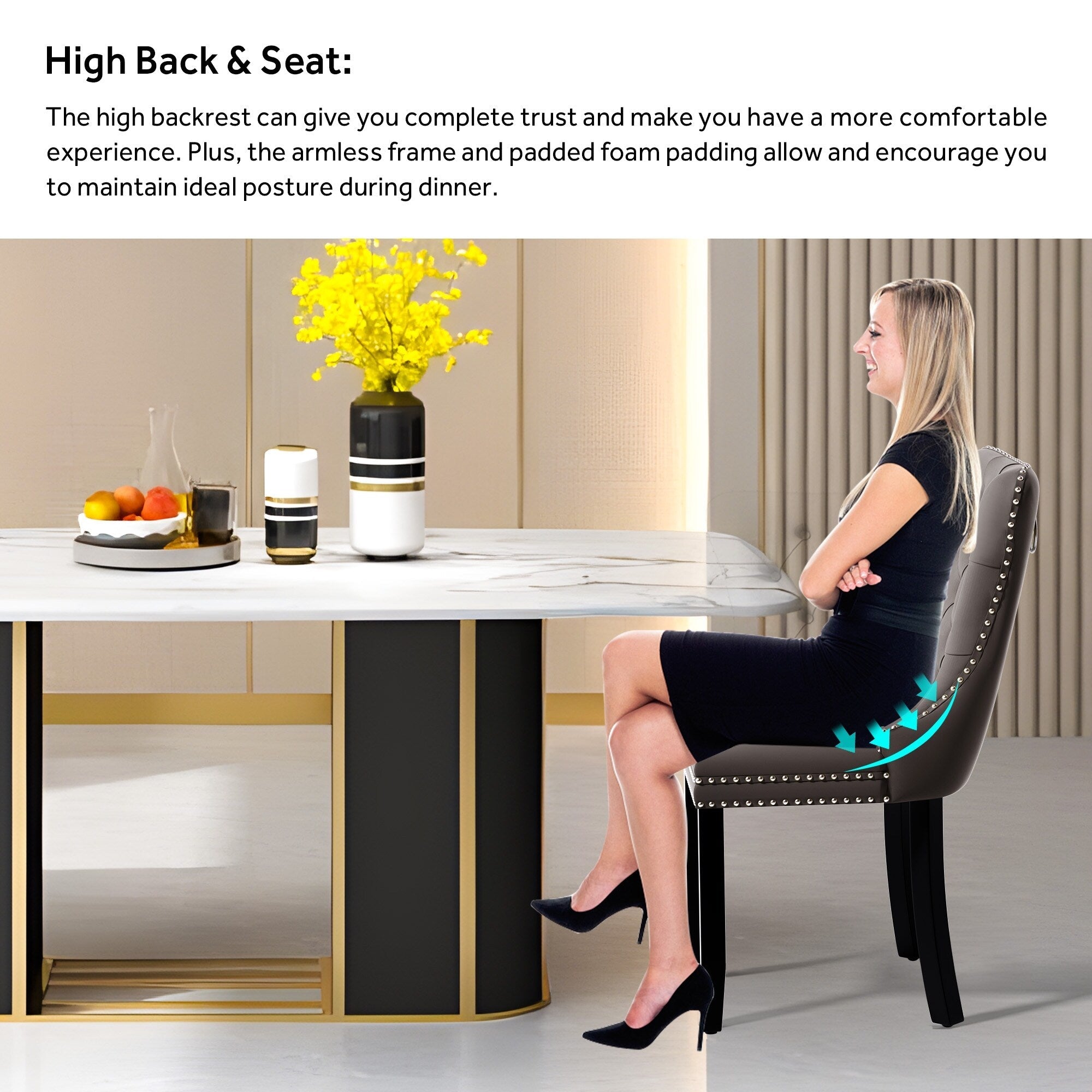 Upholstered Tufted Velvet Dining Chair with Solid Wood Legs Set of 6