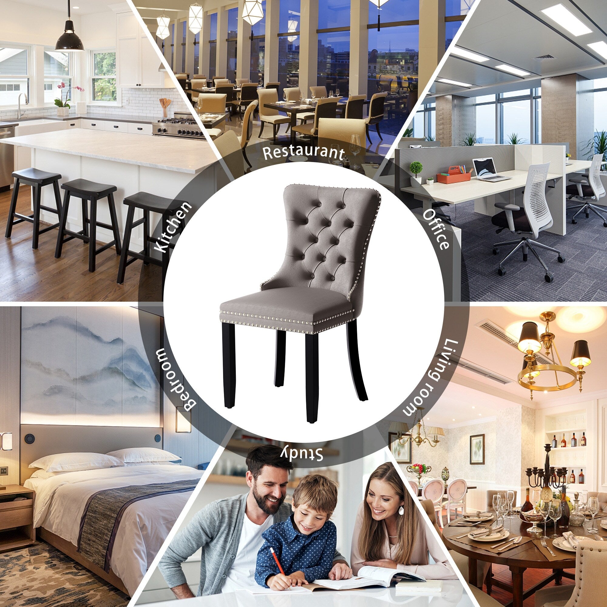 Upholstered Tufted Velvet Dining Chair with Solid Wood Legs Set of 6