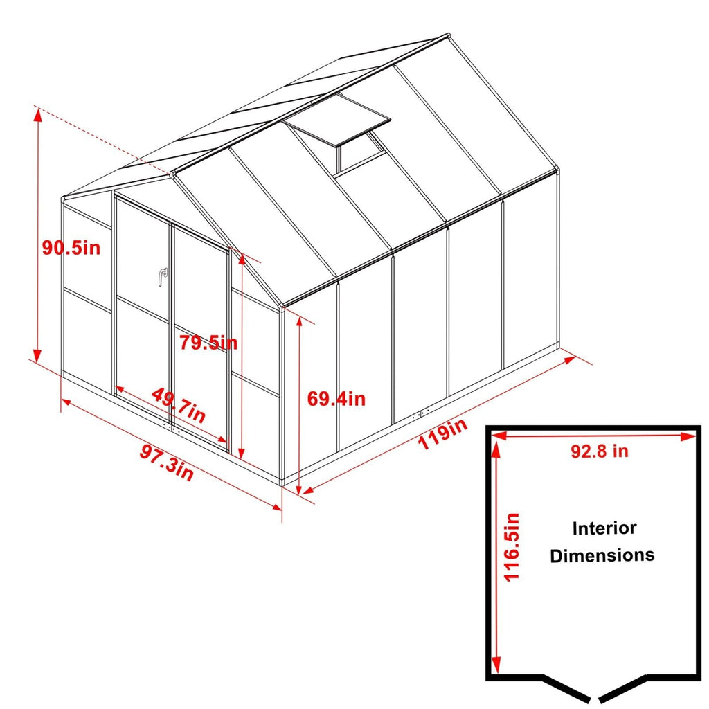 VEIKOUS Aluminum Walk-In Garden Greenhouse Kit with Adjustable Roof Vent and Lockable Door Grey