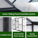 VEIKOUS Aluminum Walk-In Garden Greenhouse Kit with Adjustable Roof Vent and Lockable Door Grey