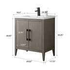 Vanity Art 20 or 24 or 30 Single Sink Bathroom Vanity Cabinet with Ceramic Top