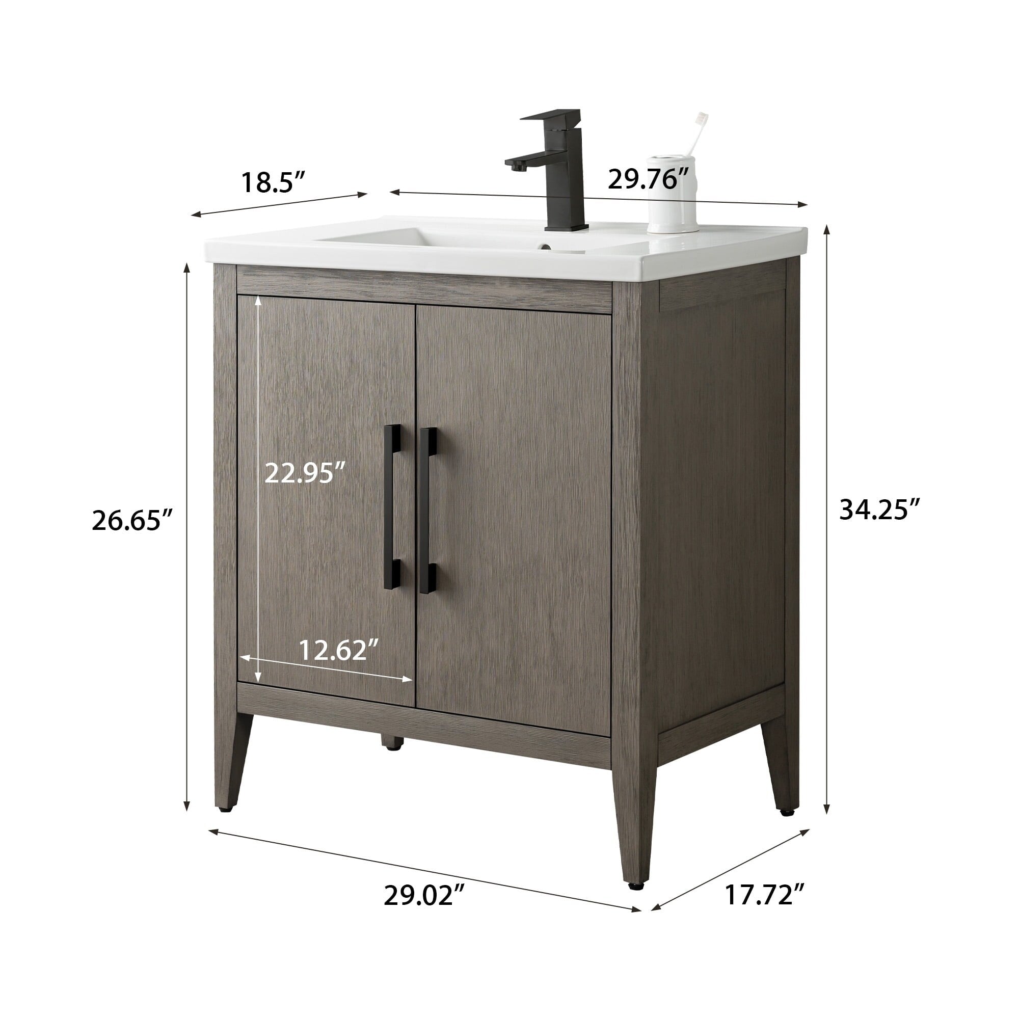 Vanity Art 20 or 24 or 30 Single Sink Bathroom Vanity Cabinet with Ceramic Top