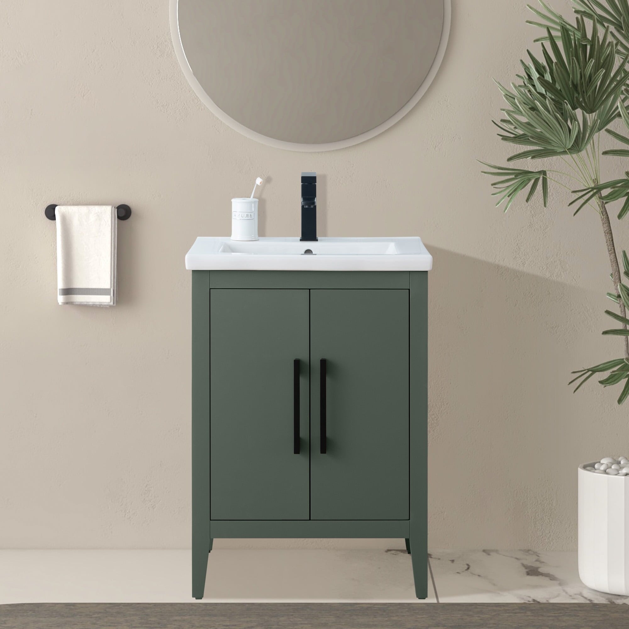 Vanity Art 20 or 24 or 30 Single Sink Bathroom Vanity Cabinet with Ceramic Top