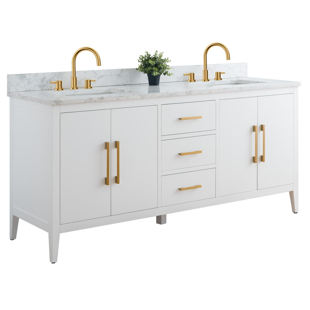 Vanity Art 72 Double Sink Bathroom Vanity Cabinet with Engineered Marble Top