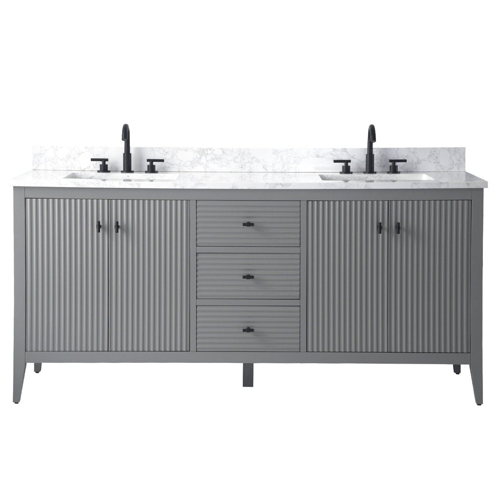 Vanity Art 72 Double Sink Bathroom Vanity Cabinet with Engineered Marble Top