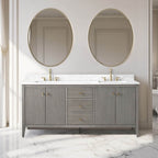 Vanity Art 72 Double Sink Bathroom Vanity Cabinet with Engineered Marble Top