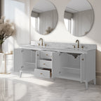 Vanity Art 72 Double Sink Bathroom Vanity Cabinet with Engineered Marble Top
