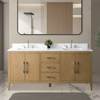 Vanity Art 72 Double Sink Bathroom Vanity Cabinet with Engineered Marble Top
