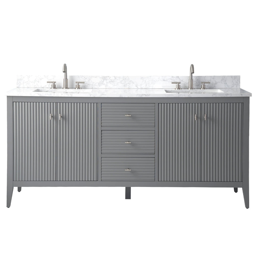 Vanity Art 72 Double Sink Bathroom Vanity Cabinet with Engineered Marble Top