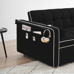 Velvet Convertible 55'' 2-Seater Sleeper Sofa with Pull-Out Bed, Adjustable Recline, Side Pockets, and Phone Holder