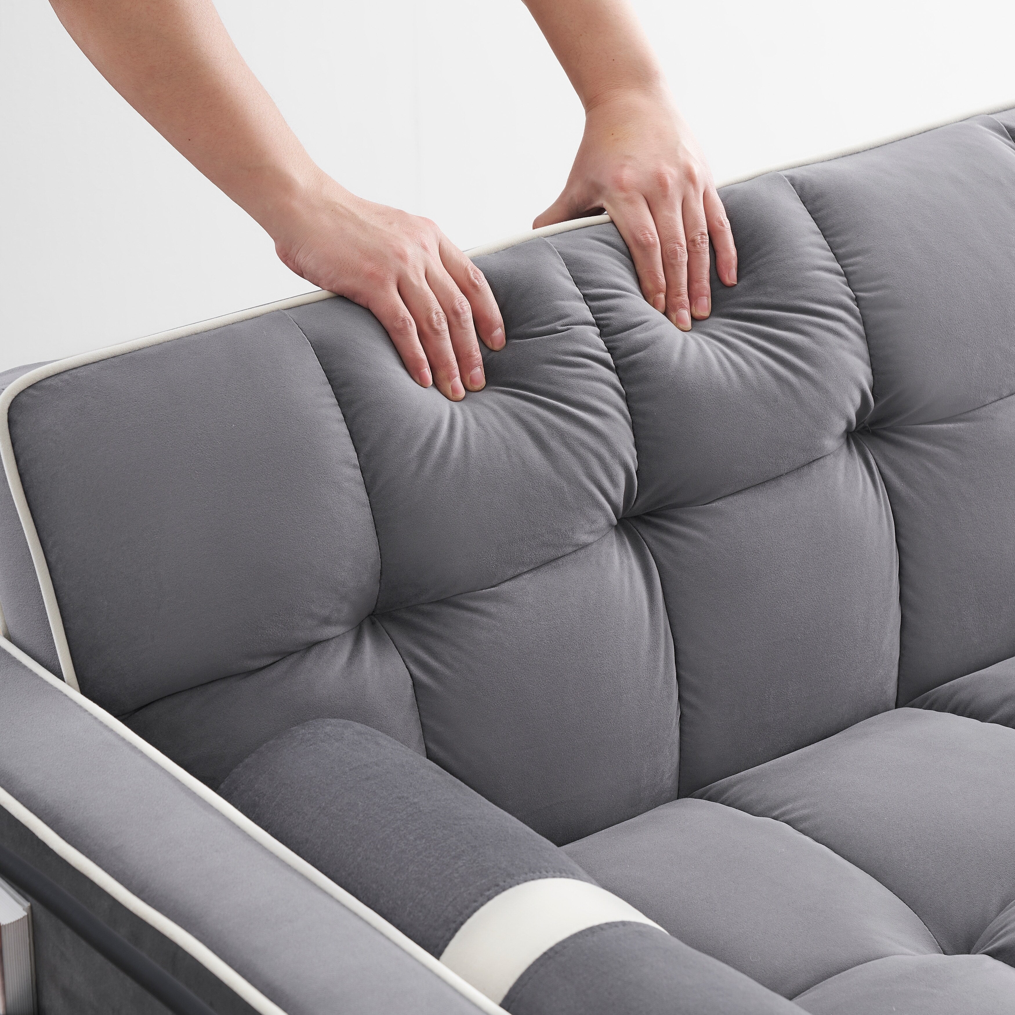 Velvet Convertible 55'' 2-Seater Sleeper Sofa with Pull-Out Bed, Adjustable Recline, Side Pockets, and Phone Holder