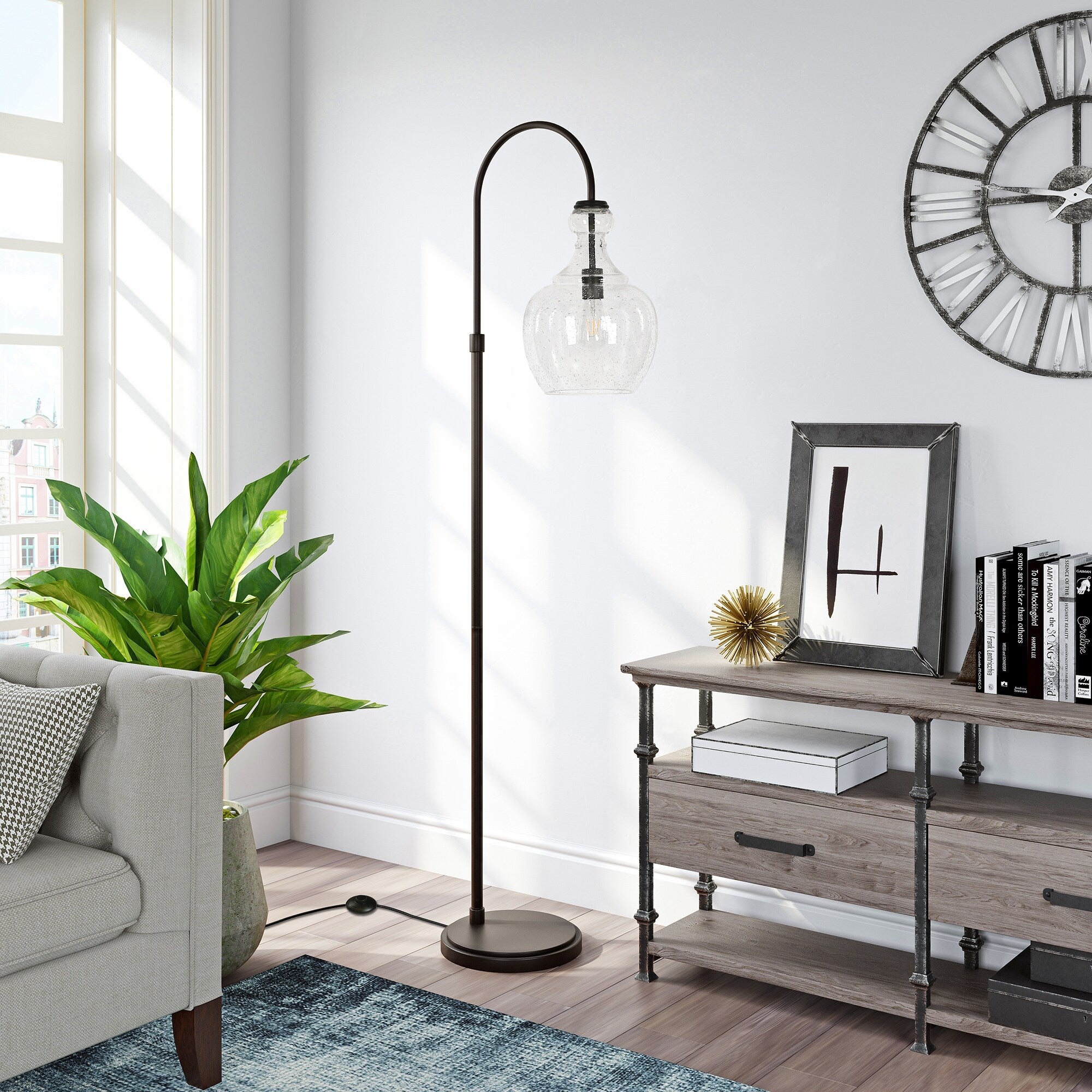 Verona Arc Floor Lamp with Glass Shade
