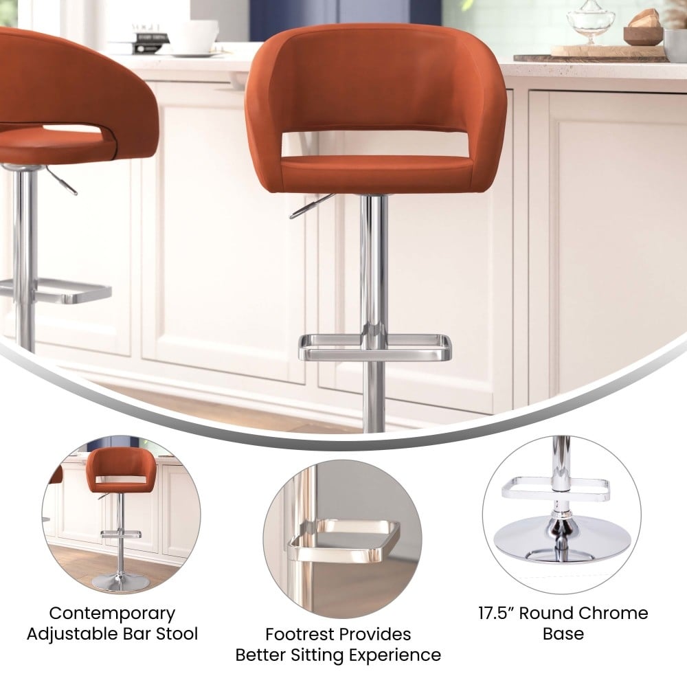 Modern Upholstered Adjustable-Height Barstool with Rounded Back