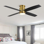 WINGBO 44/52 Inch Flush Mount DC Ceiling Fan with Lights and Remote, 4 Reversible Blades