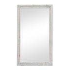 White Wash Rustic Wood Carved Beaded Rectangular Wall Mirror 48 x 28 - 48 x 28 Mirror