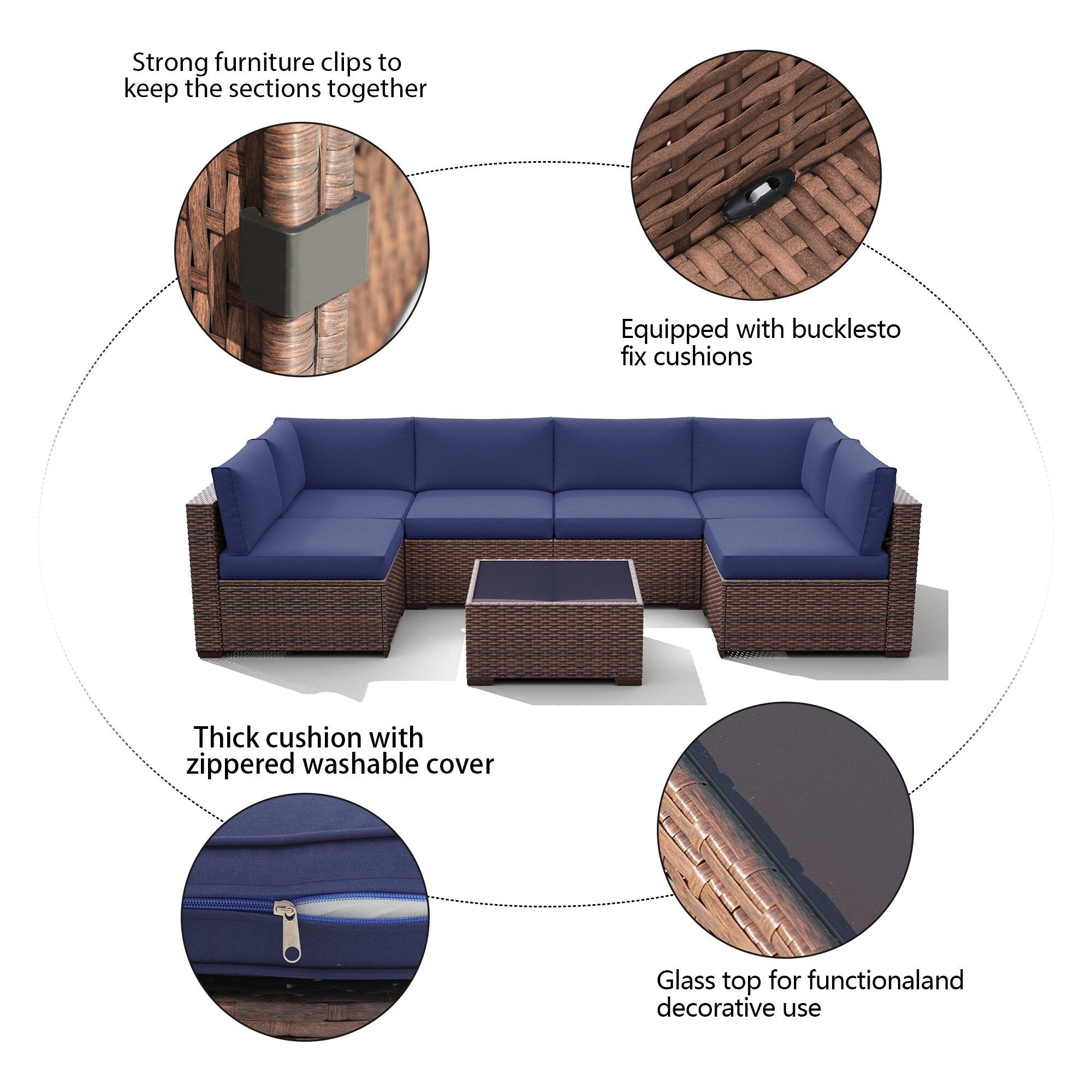 Wicker/ Steel 7-piece Outdoor Cushioned Sectional Sofa Set