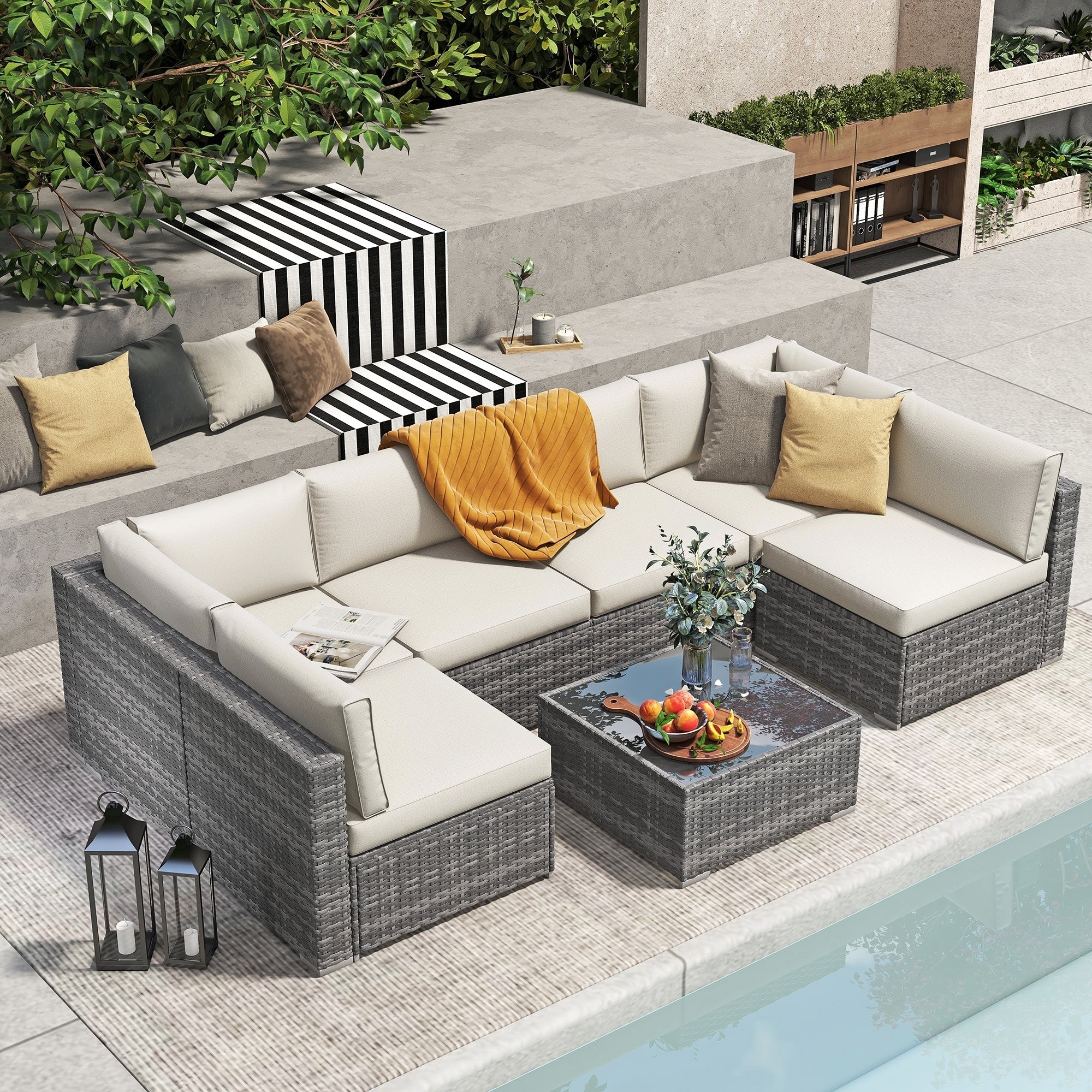 Wicker/ Steel 7-piece Outdoor Cushioned Sectional Sofa Set
