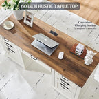 60 Farmhouse Executive Desk, Wood Home Office Desk, Computer Desk