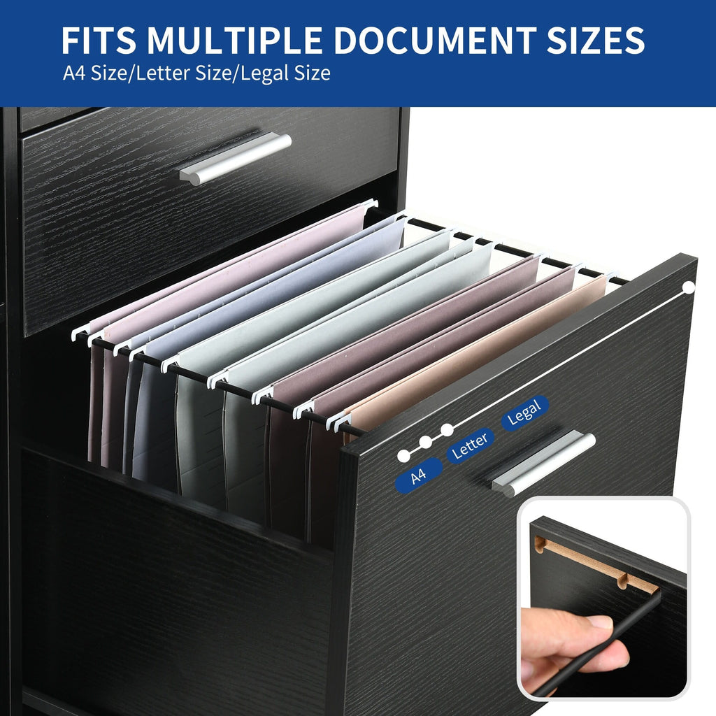 Wood File Cabinet with Charging Station Mobile Lateral Filing Cabinet Lockable Fits A4 Letter Legal Size Files