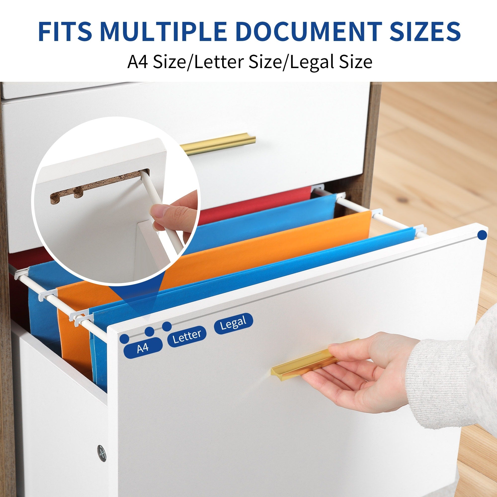 Wood File Cabinet with Charging Station Mobile Lateral Filing Cabinet Lockable Fits A4 Letter Legal Size Files