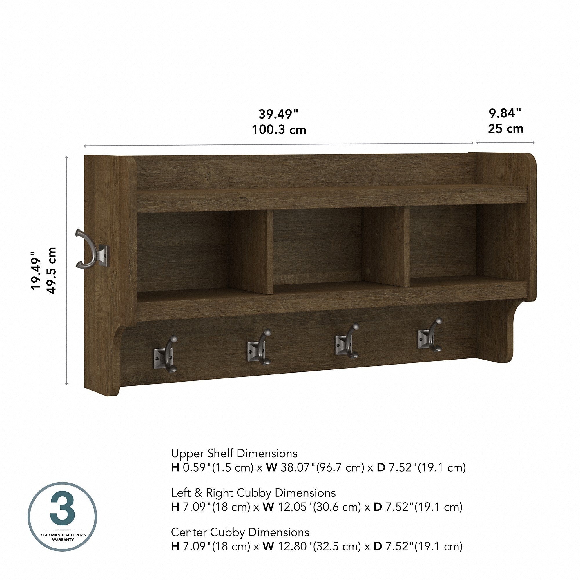 Woodland 40W Wall Mounted Coat Rack with Shelf by Bush Furniture