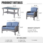 XIZZI 4-piece Outdoor Patio Furniture Conversation Set with Table