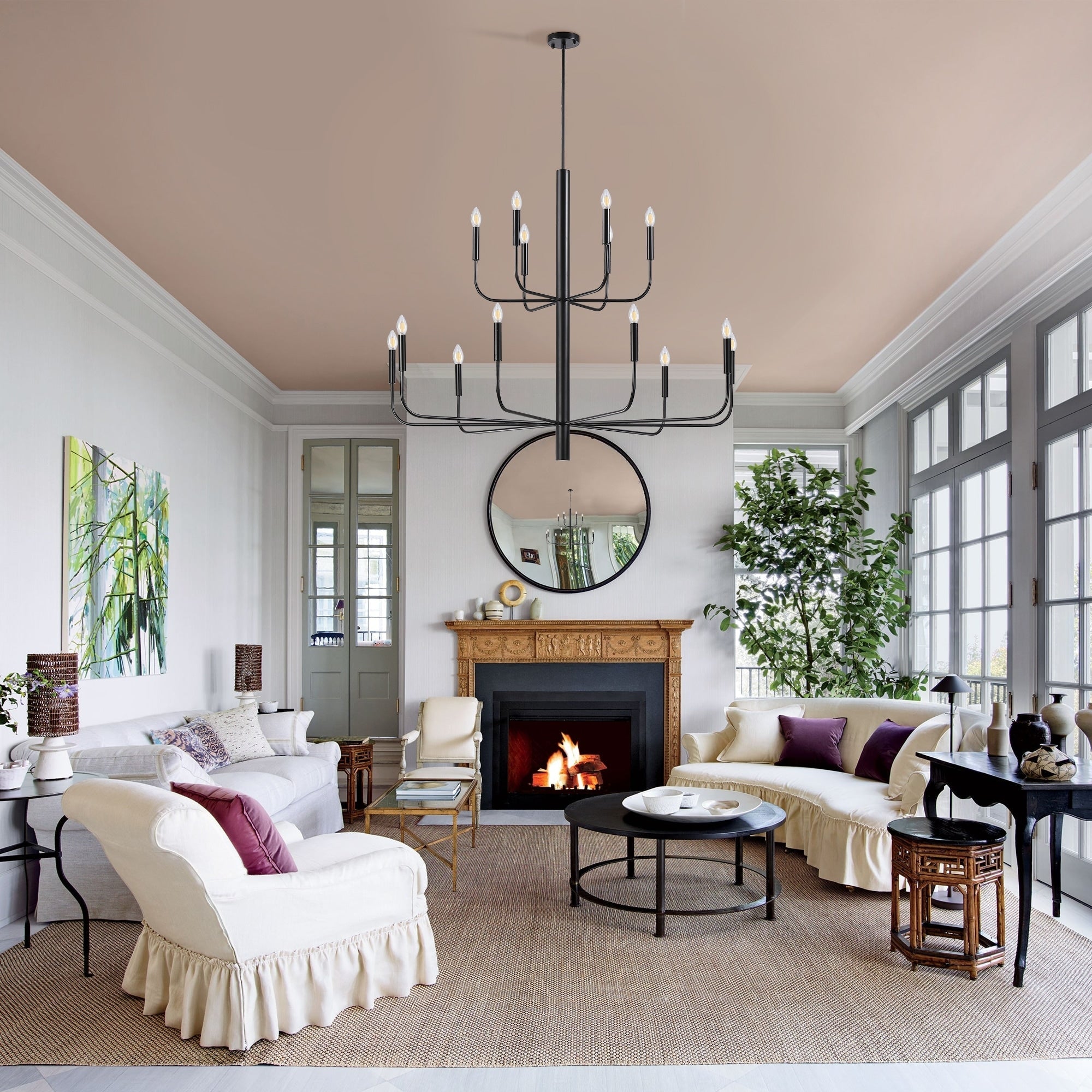 15-Light Minimalist Candlestick Chandelier, 2 Tier Ancient Design - 48