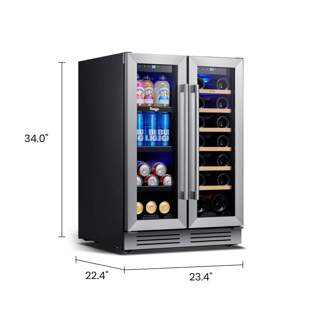 24 Inch Wine/Beverage Refrigerator Cooler, 20 Bottle/60 Can DUAL ZONE Fridge - 24 inch